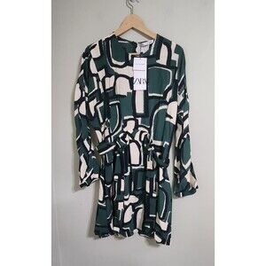 NWT Zara Viscose Dress W/Abstact Print The Frida Dress Green Size Large